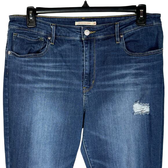 Levi’s 721 Womens SZ 34 Hi-Rise Skinny Jeans Distressed Rips Stretch Zip-Fly - Picture 2 of 12